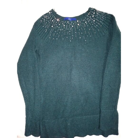 Apt 9 Sweater Women's Size XS Green Jewel Collar - Picture 1 of 4